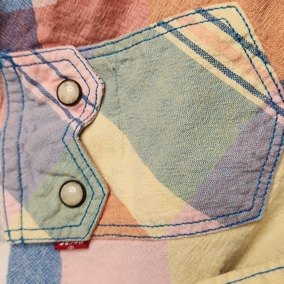 Levi's vintage blouse XS rainbow plaid cowgirl cut pockets snap buttons western - Picture 5 of 11